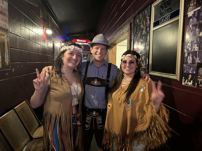 Chef Rick Potter with customers on Halloween